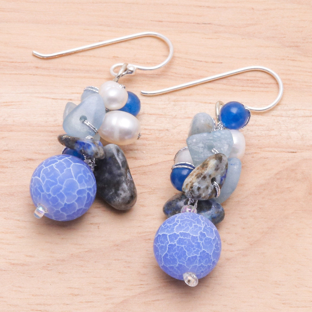 Handmade Agate and Aquamarine Beaded Earrings - Azure Love