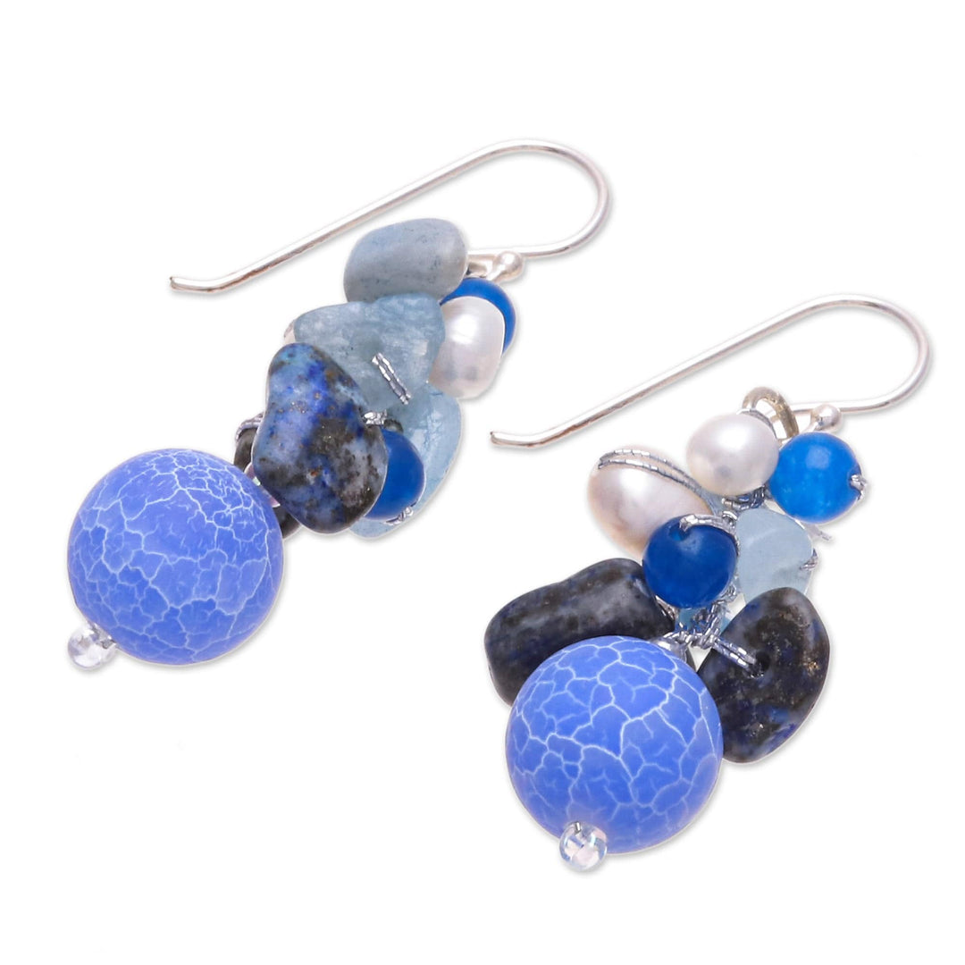 Handmade Agate and Aquamarine Beaded Earrings - Azure Love