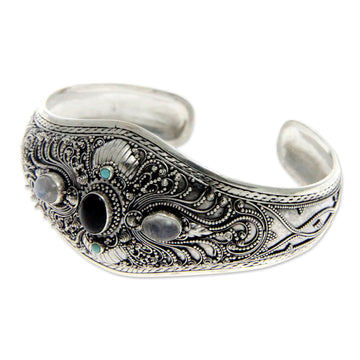 Moonstone and Onyx Silver Cuff Bracelet - Radiant Bali