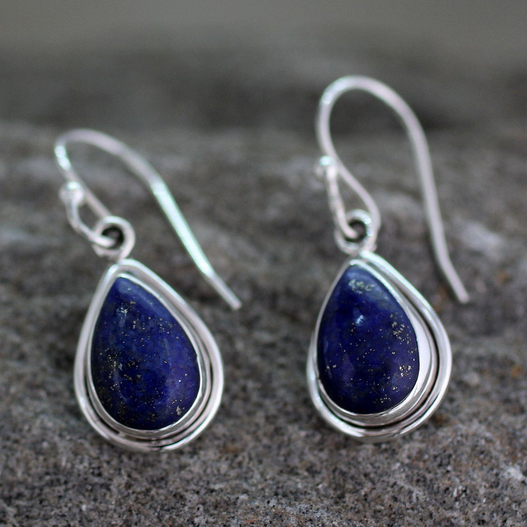 Fair Trade Sterling Silver and Lapis Lazuli Earrings - Blue Teardrop