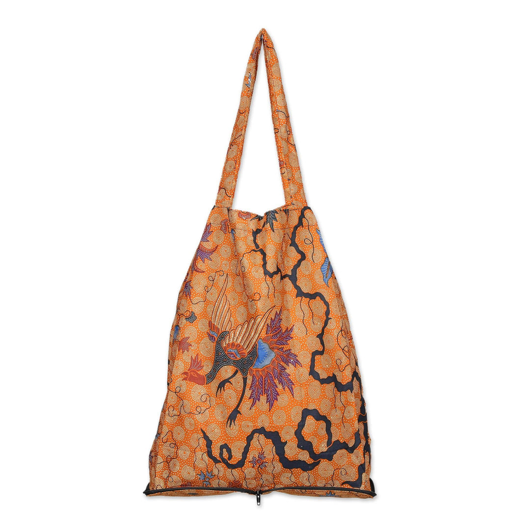 Hand Crafted Batik Cotton Foldable Shopping Tote Bag - Madura Legacy