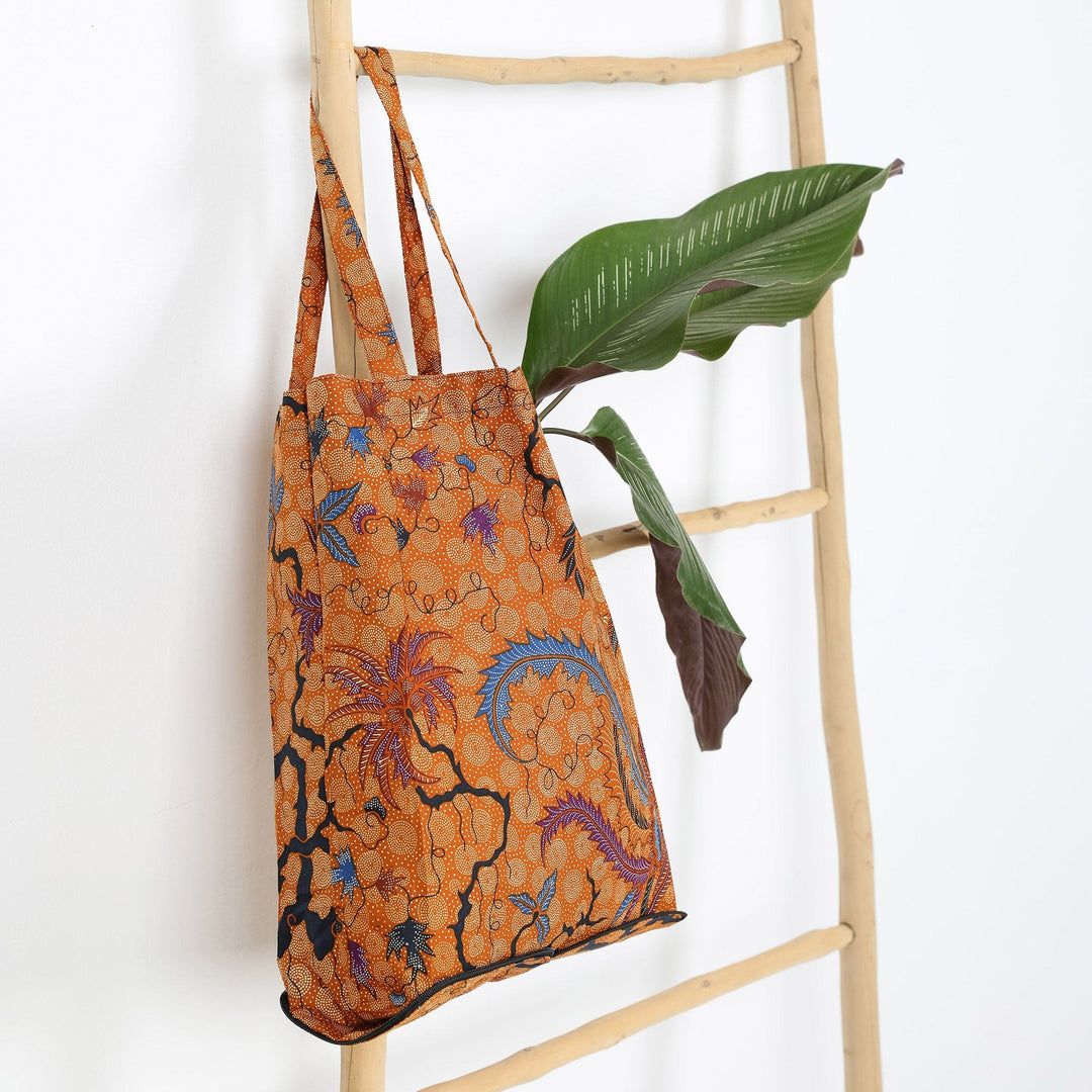 Hand Crafted Batik Cotton Foldable Shopping Tote Bag - Madura Legacy