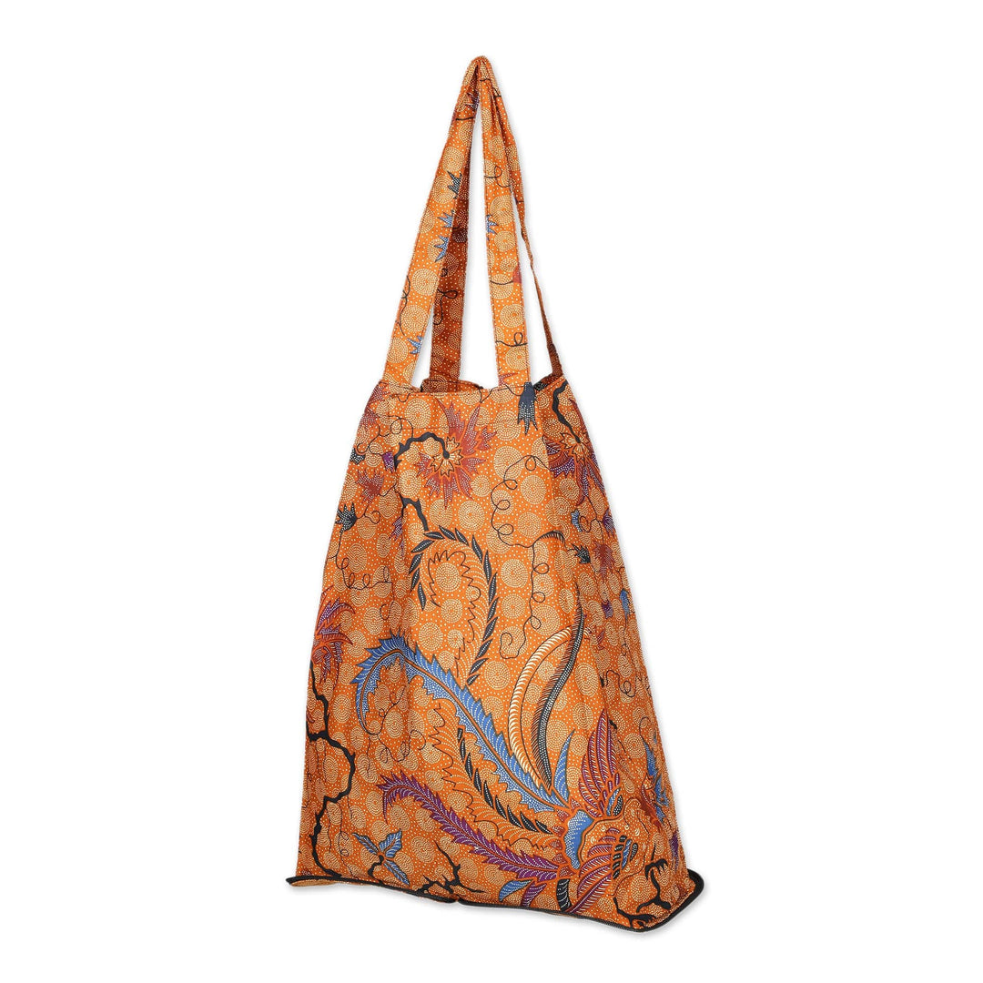 Hand Crafted Batik Cotton Foldable Shopping Tote Bag - Madura Legacy