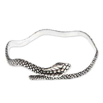 Hand Made Sterling Silver Snake Bangle Bracelet - King Cobra