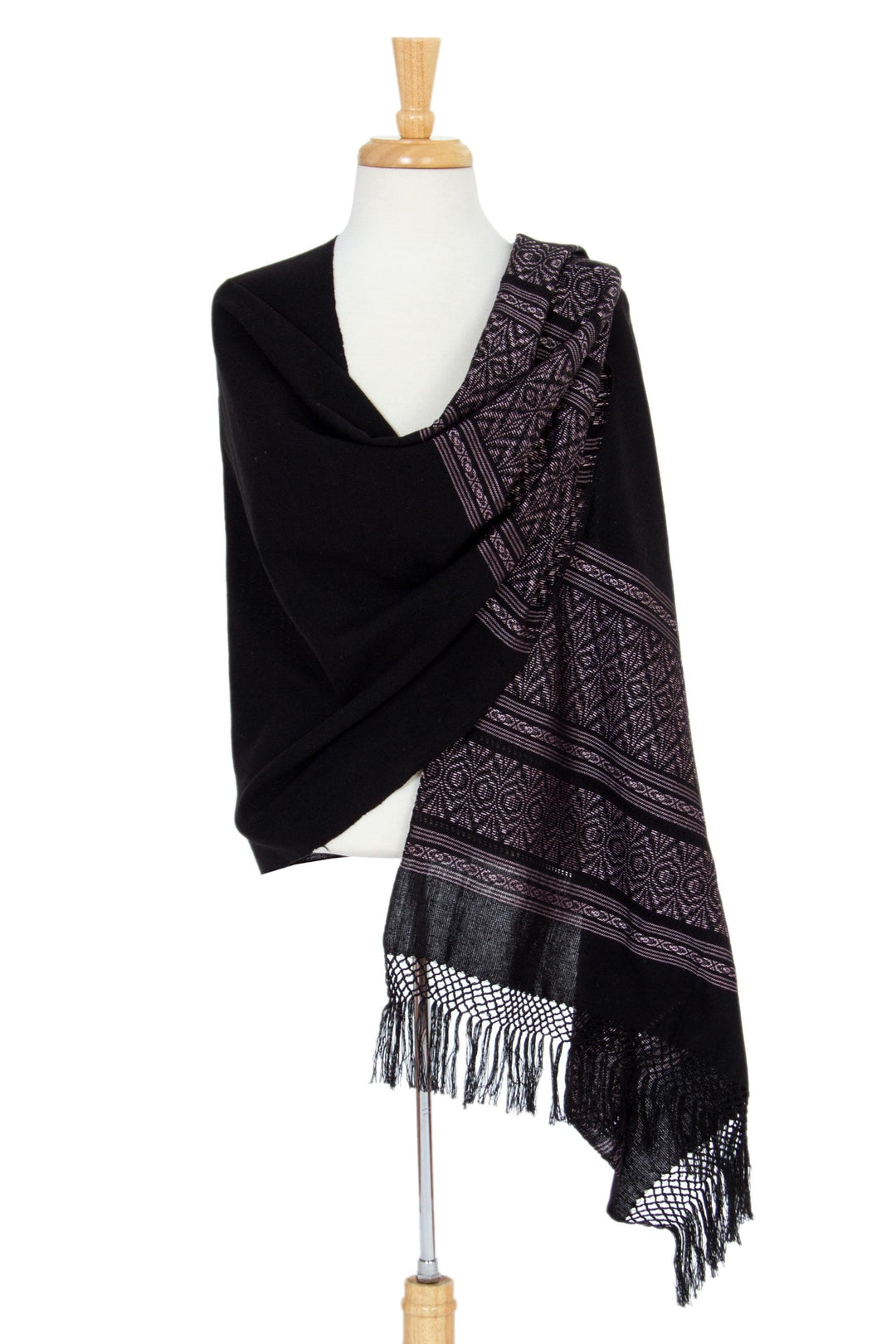 Geometric Cotton Patterned Shawl - Black Zapotec Treasures