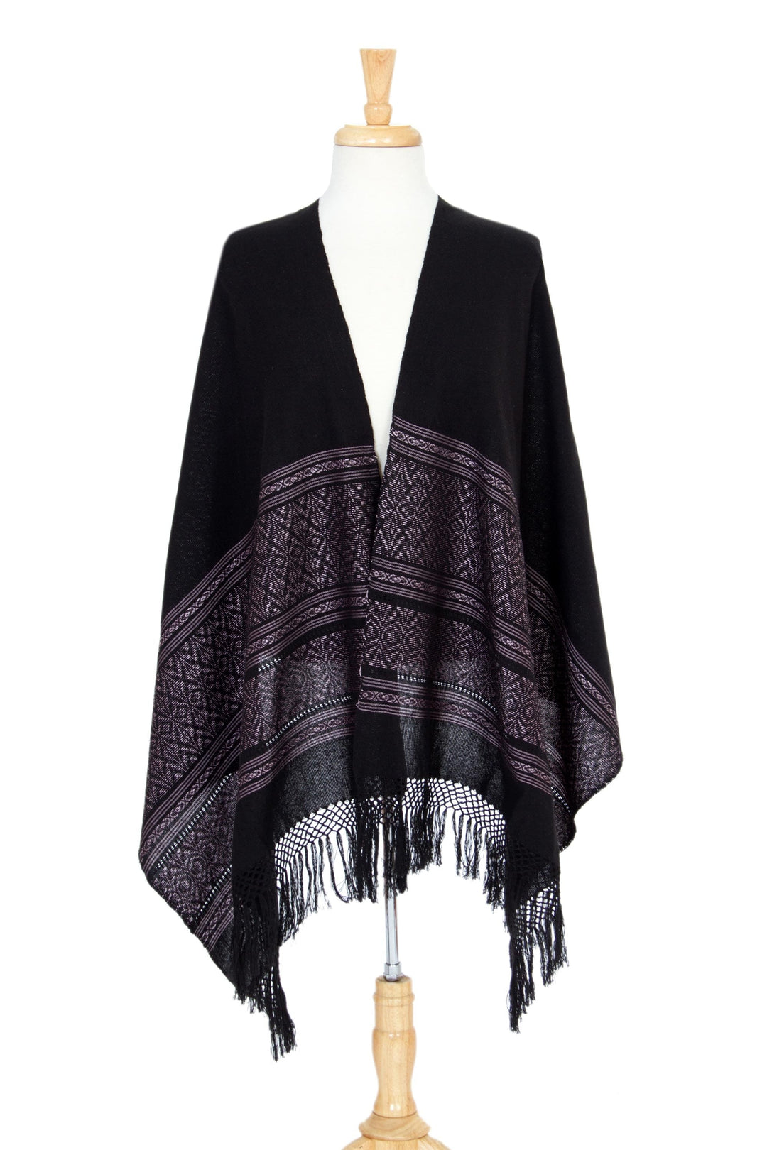 Geometric Cotton Patterned Shawl - Black Zapotec Treasures