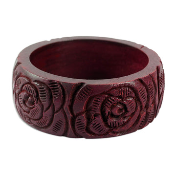 Wood bangle bracelet - Brown Rose Blossom
