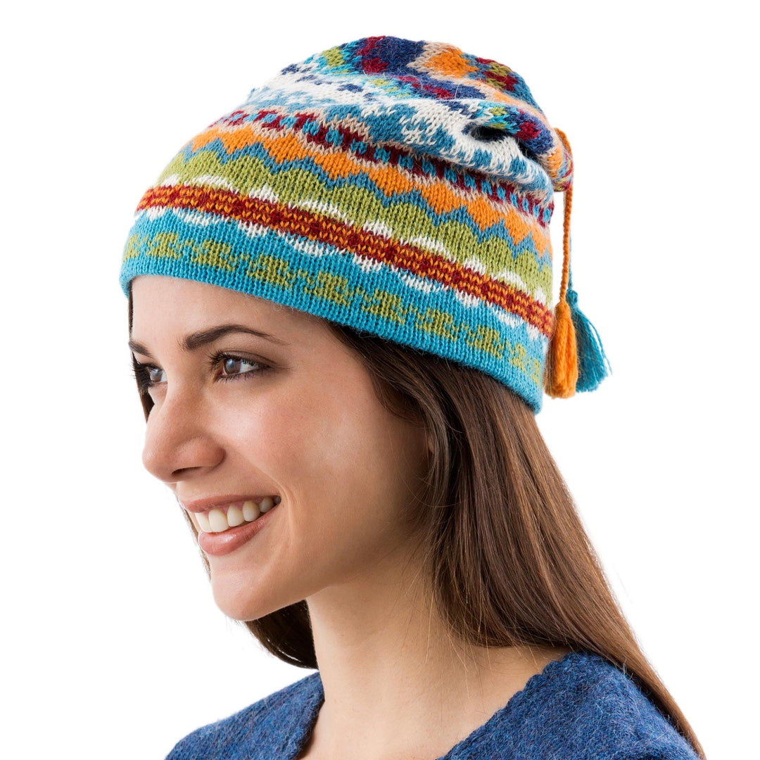 Artisan Crafted Alpaca Wool Hat - Blue Winter
