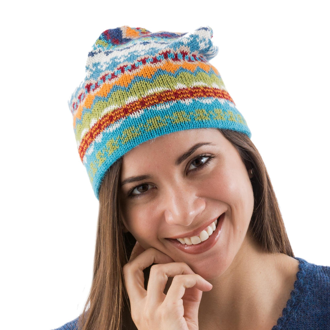 Artisan Crafted Alpaca Wool Hat - Blue Winter