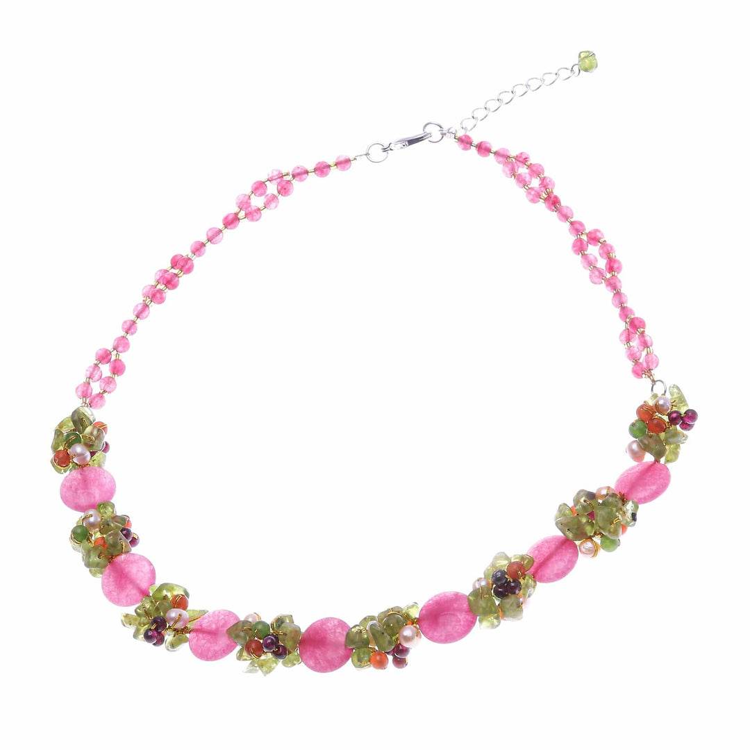 Beaded Quartz Multigem Necklace from Thailand - Peony Romance