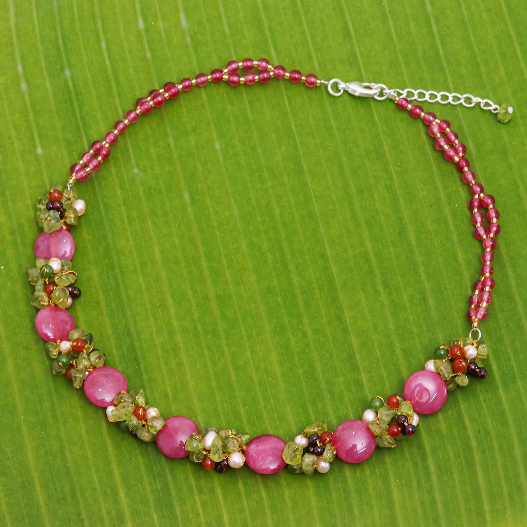 Beaded Quartz Multigem Necklace from Thailand - Peony Romance