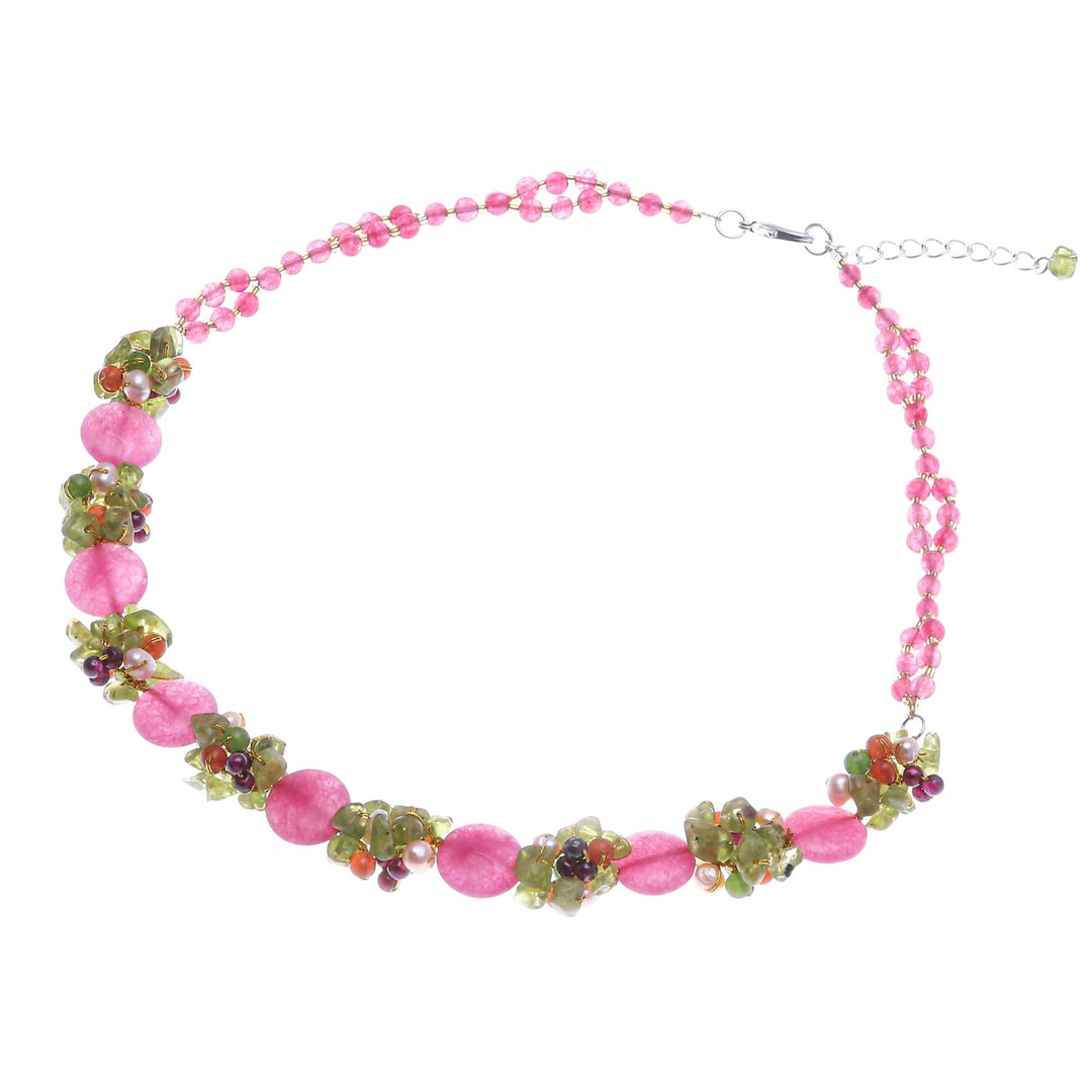 Beaded Quartz Multigem Necklace from Thailand - Peony Romance