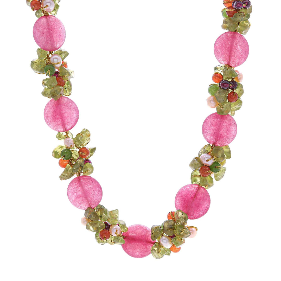 Beaded Quartz Multigem Necklace from Thailand - Peony Romance