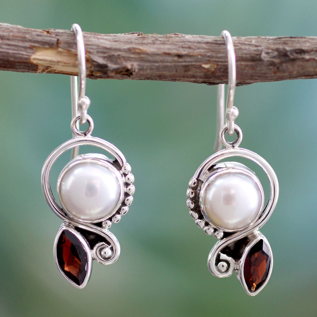 Pearl Garnet Earrings in Sterling Silver Jewelry - Sublime Romance