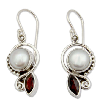 Pearl Garnet Earrings in Sterling Silver Jewelry - Sublime Romance