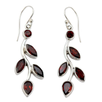 Garnet and Sterling Silver Earrings Indian Jewelry - Scarlet Bouquet
