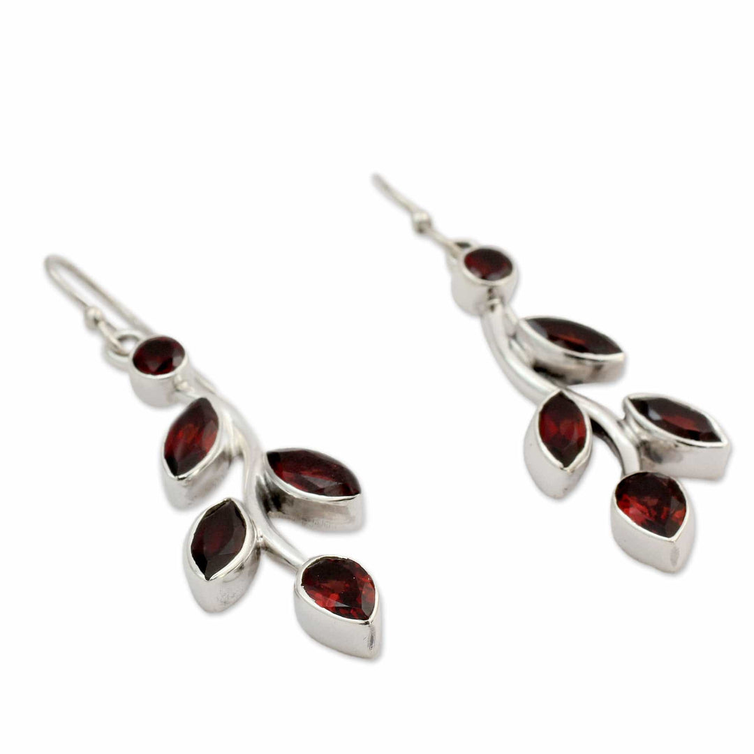 Garnet and Sterling Silver Earrings Indian Jewelry - Scarlet Bouquet