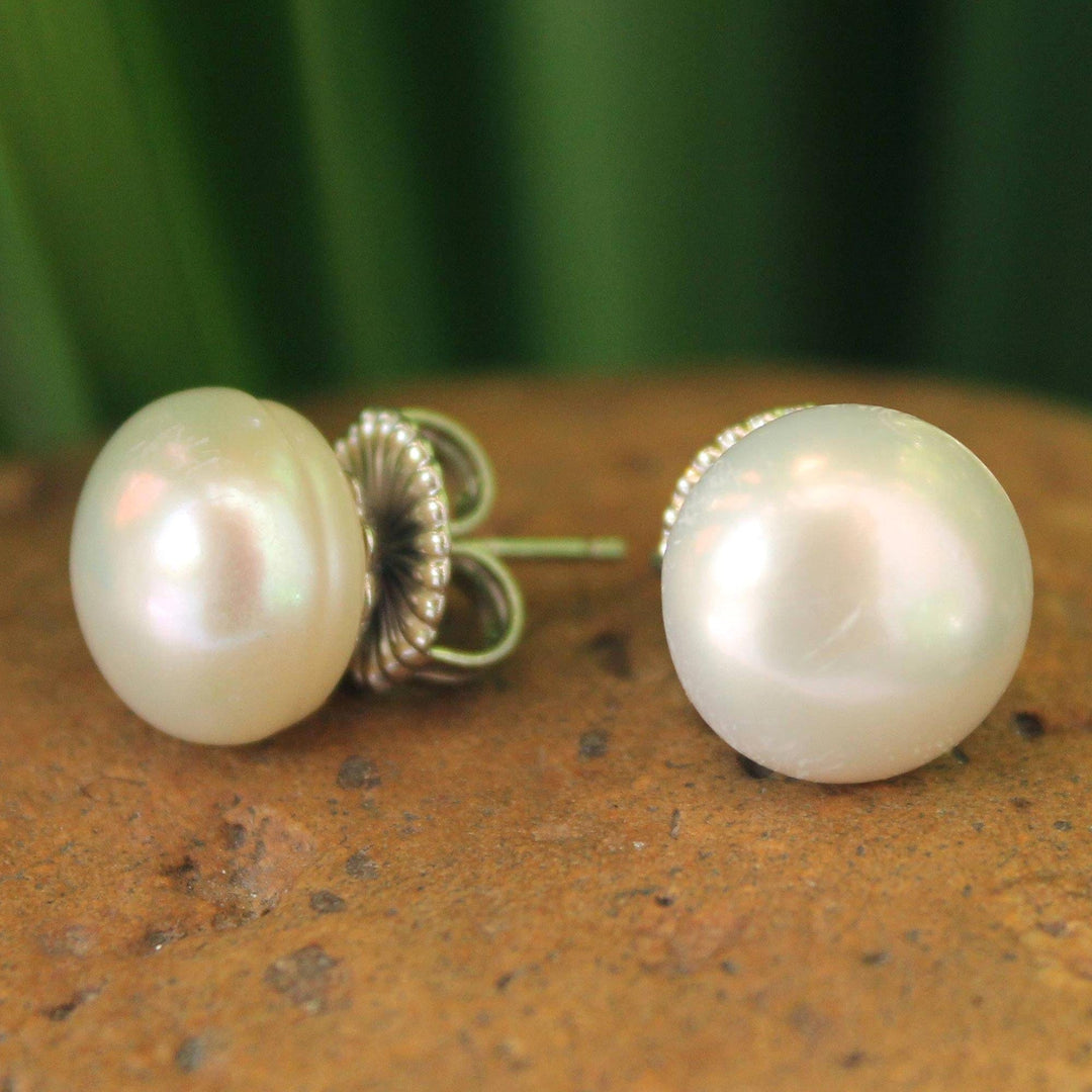 Bridal Pearl Button Earrings - Cloud Serenade