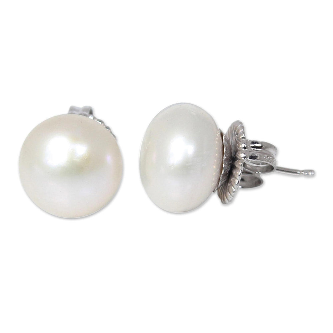 Bridal Pearl Button Earrings - Cloud Serenade