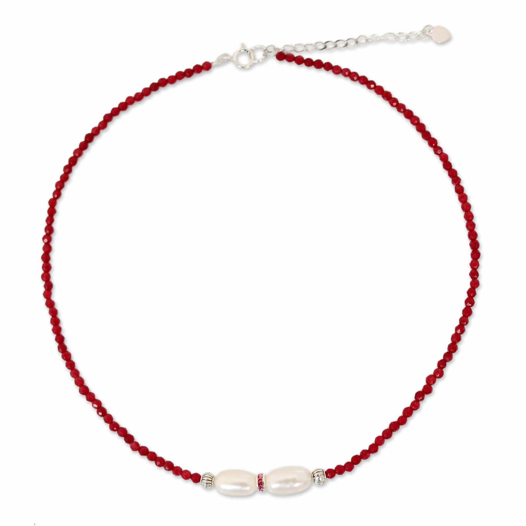 Handcrafted Pearl and Quartz Choker - Scarlet Lady