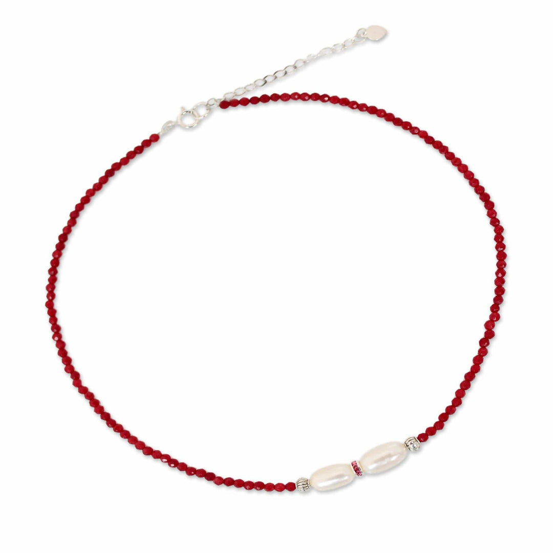 Handcrafted Pearl and Quartz Choker - Scarlet Lady