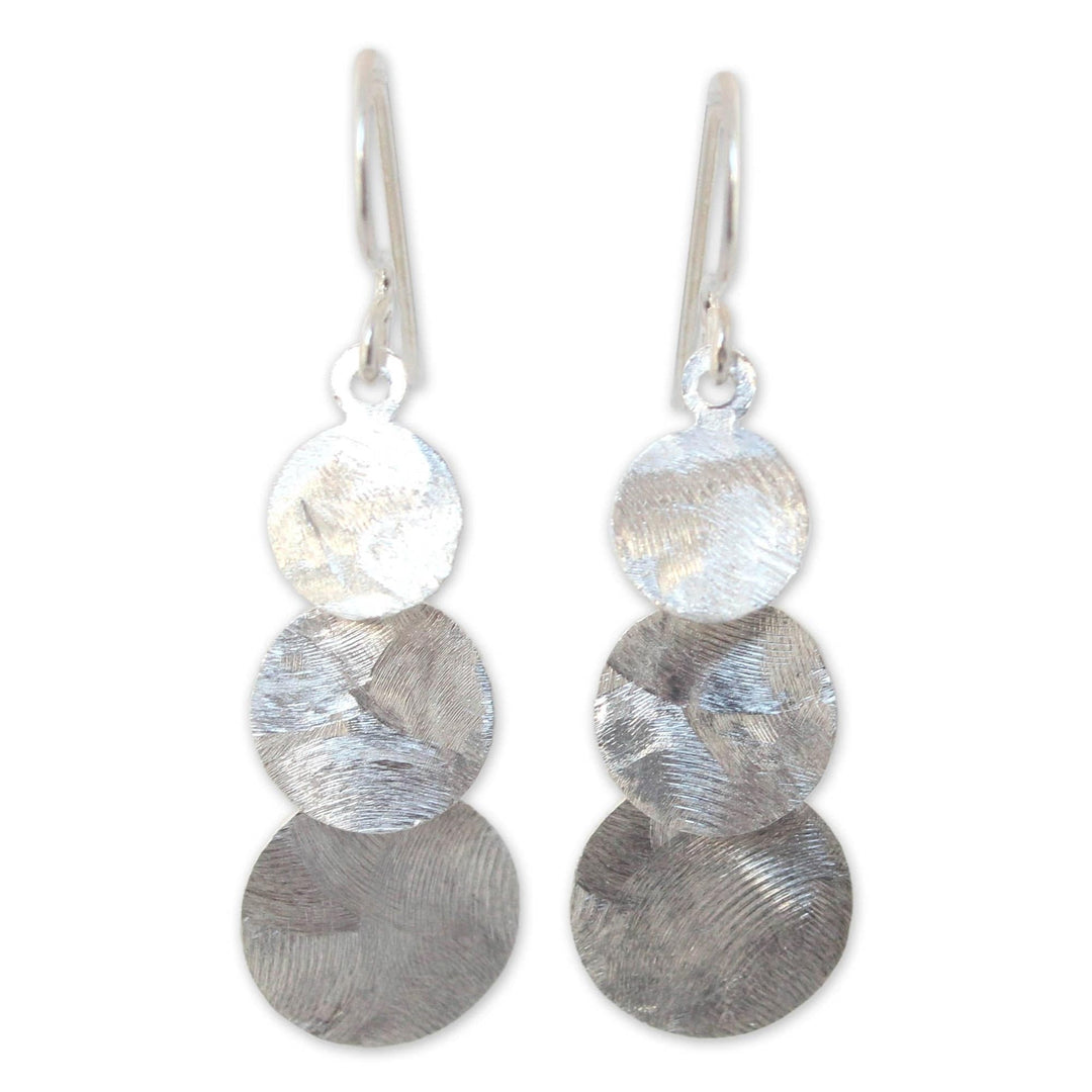 Hand Made Modern Sterling Silver Dangle Earrings - Lunar Fanfare