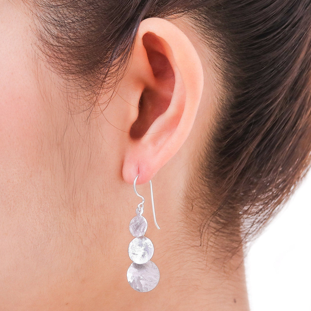 Hand Made Modern Sterling Silver Dangle Earrings - Lunar Fanfare
