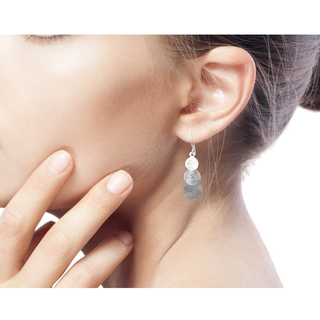 Hand Made Modern Sterling Silver Dangle Earrings - Lunar Fanfare