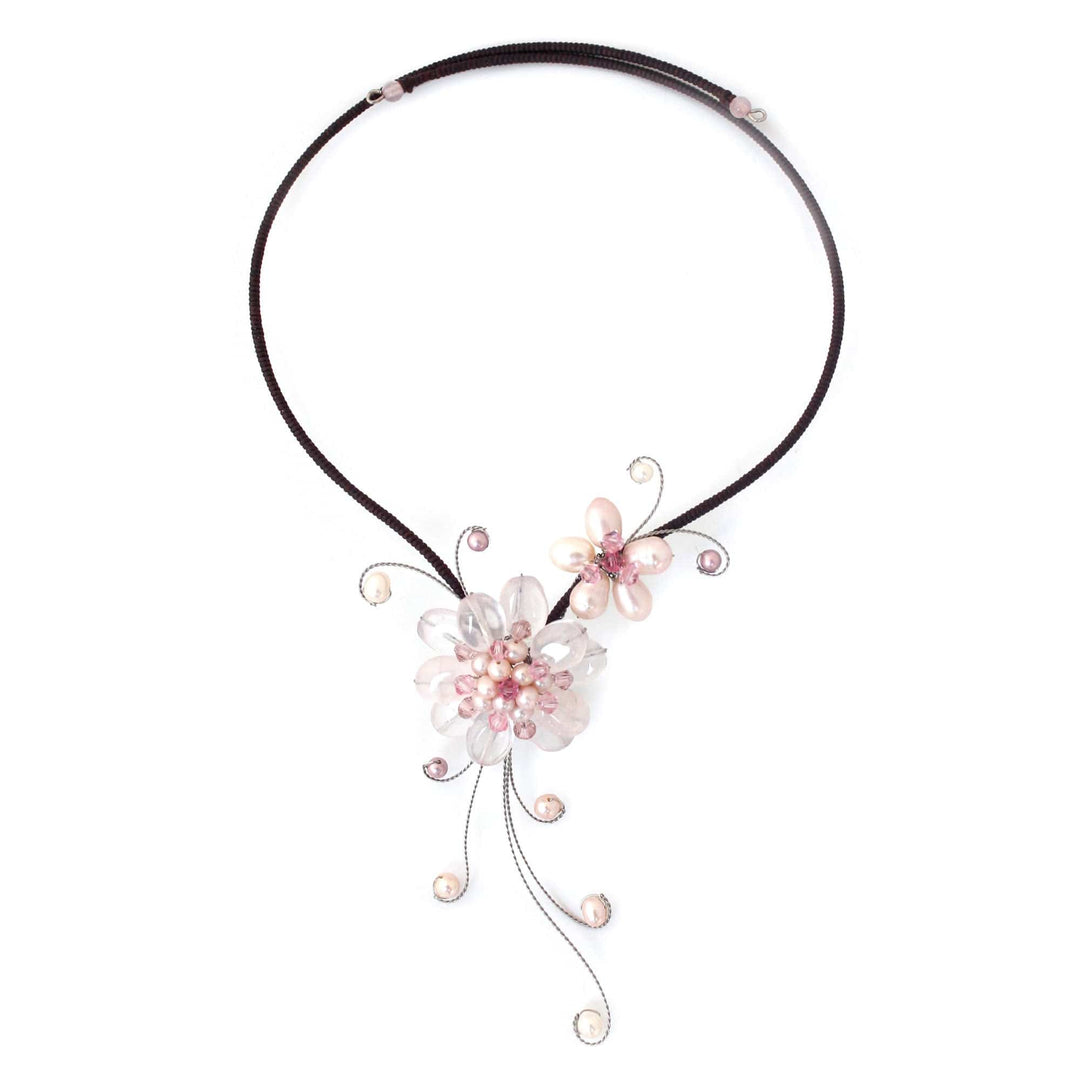 Rose Quartz and Pearl Choker - Gorgeous Blossom