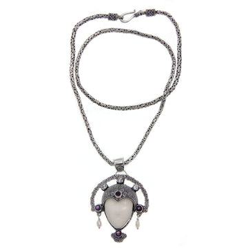 Amethyst and Cow Bone Pendant Necklace - Queen of Java