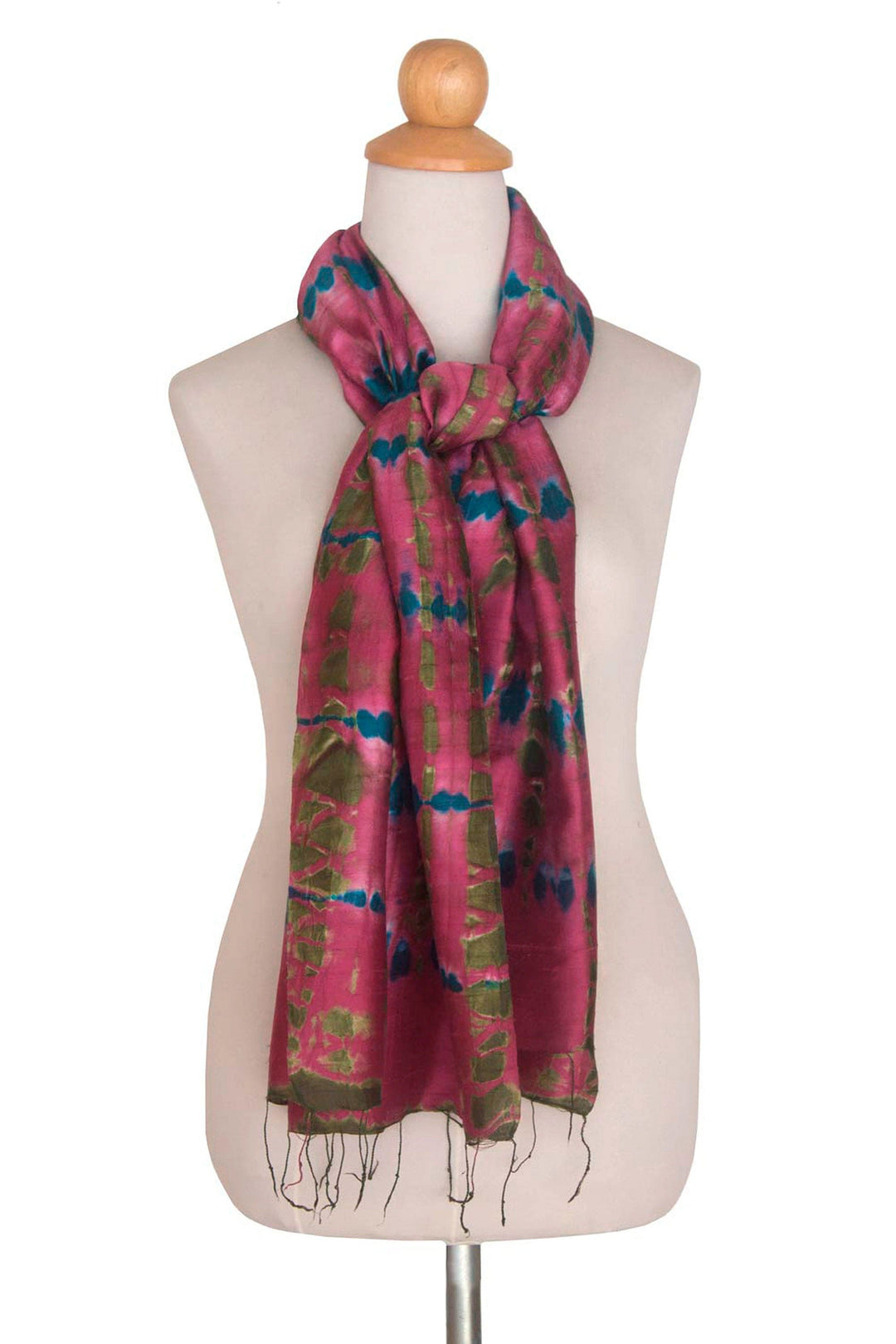 Tie Dyed Handmade Magenta Silk Scarf from Thailand - Orchid Illusion