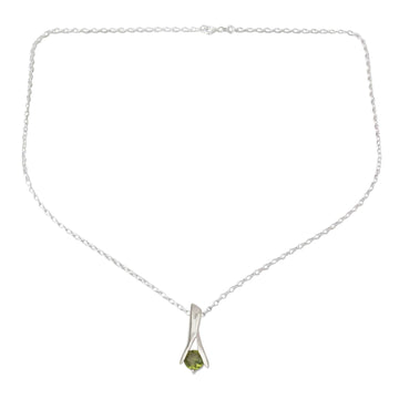 Fair Trade Modern Sterling Silver and Peridot Necklace - Silver Flare