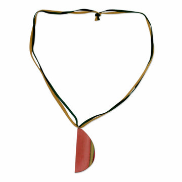 Leather and wood pendant necklace - Medley