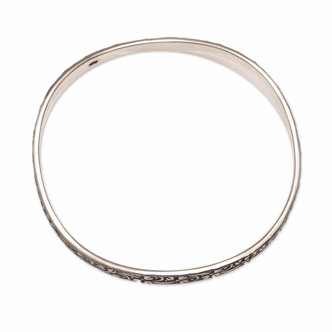 Floral Sterling Silver Bangle Bracelet from Bali - Floral Fragrance
