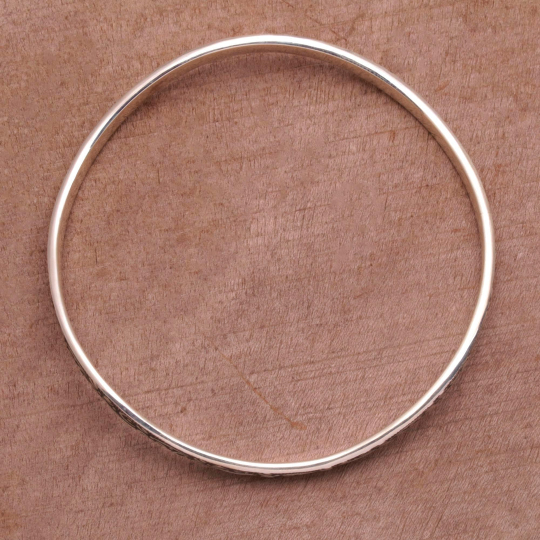 Floral Sterling Silver Bangle Bracelet from Bali - Floral Fragrance