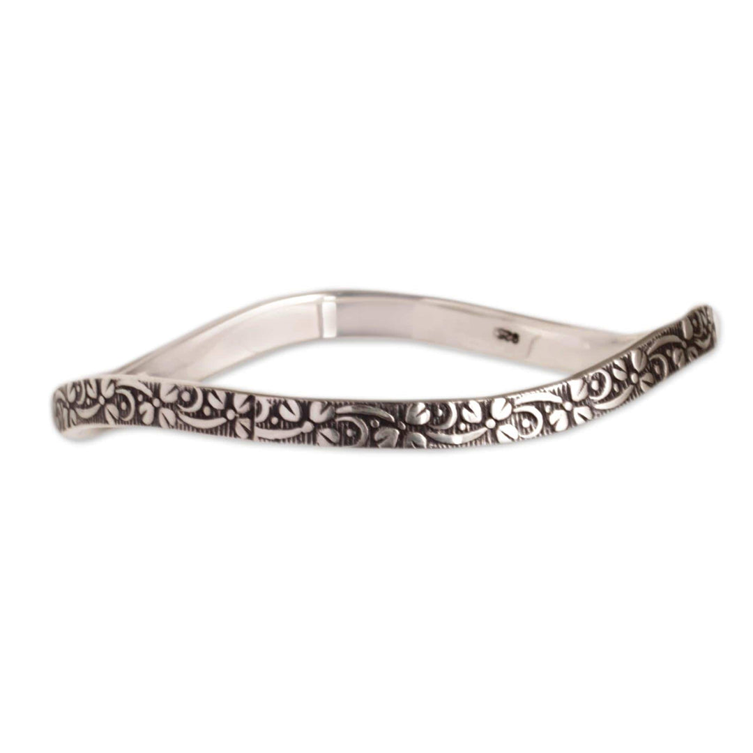 Floral Sterling Silver Bangle Bracelet from Bali - Floral Fragrance