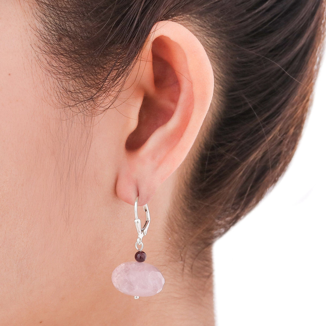 Fair Trade Rose Quartz Dangle Earrings - Rose of Thailand