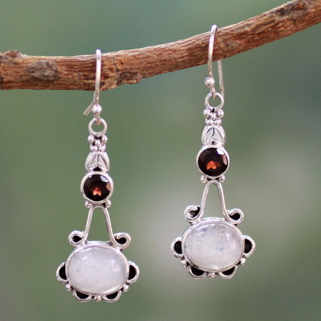 Garnet and Rainbow Moonstone Sterling Silver Earrings - Fresh Beauty