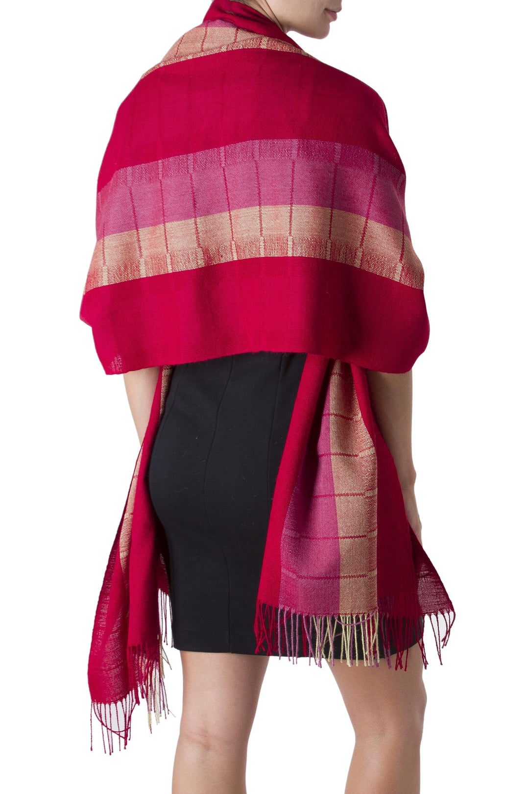 Woven 100% Alpaca Shawl in Red and Fuchsia - Red Rose of Tarma