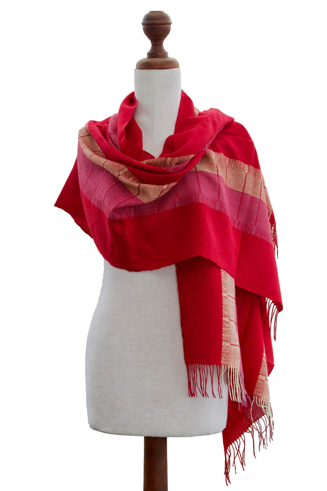 Woven 100% Alpaca Shawl in Red and Fuchsia - Red Rose of Tarma