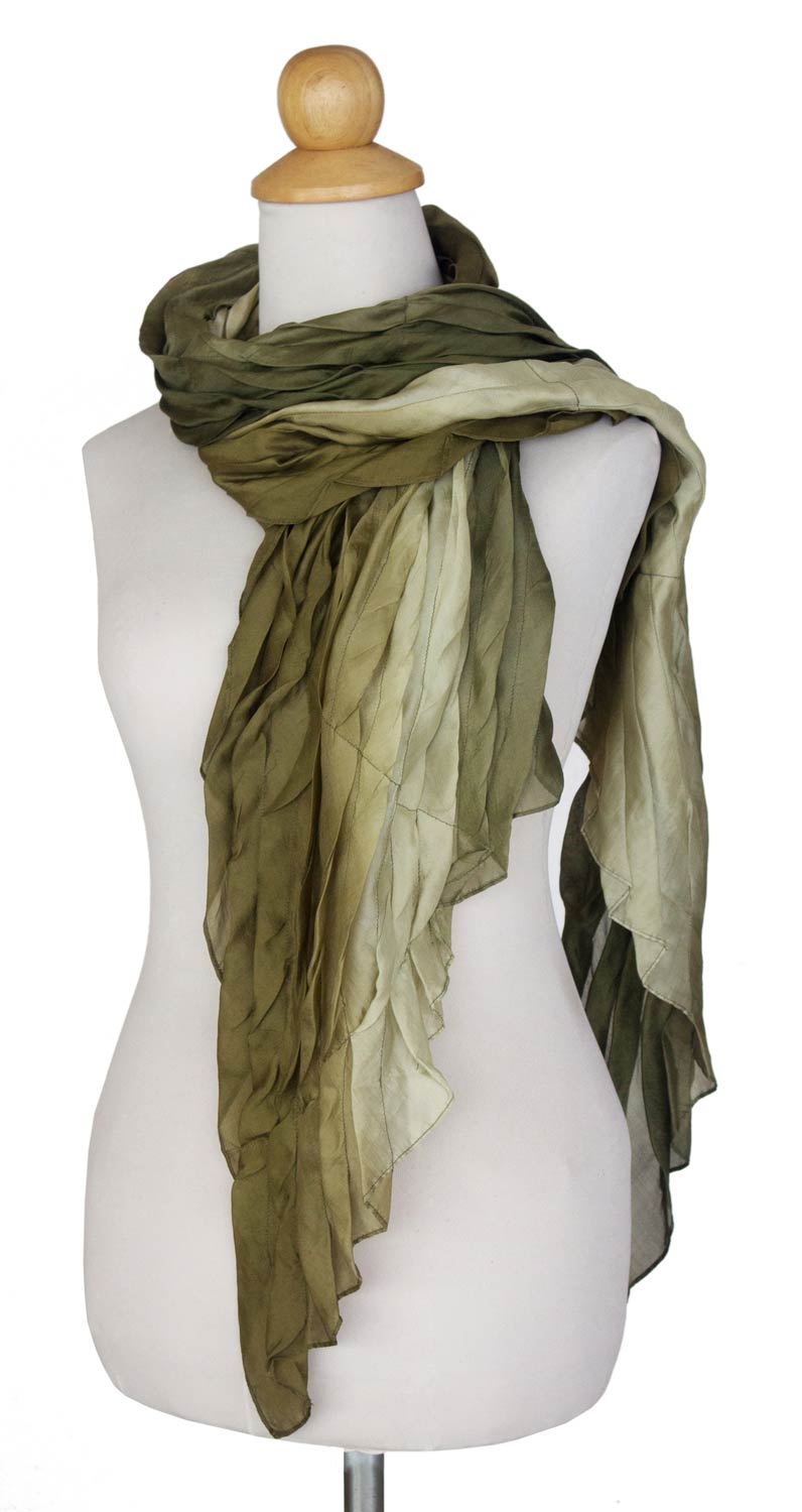 Handcrafted Silk Scarf from Thailand - Evolving Olive
