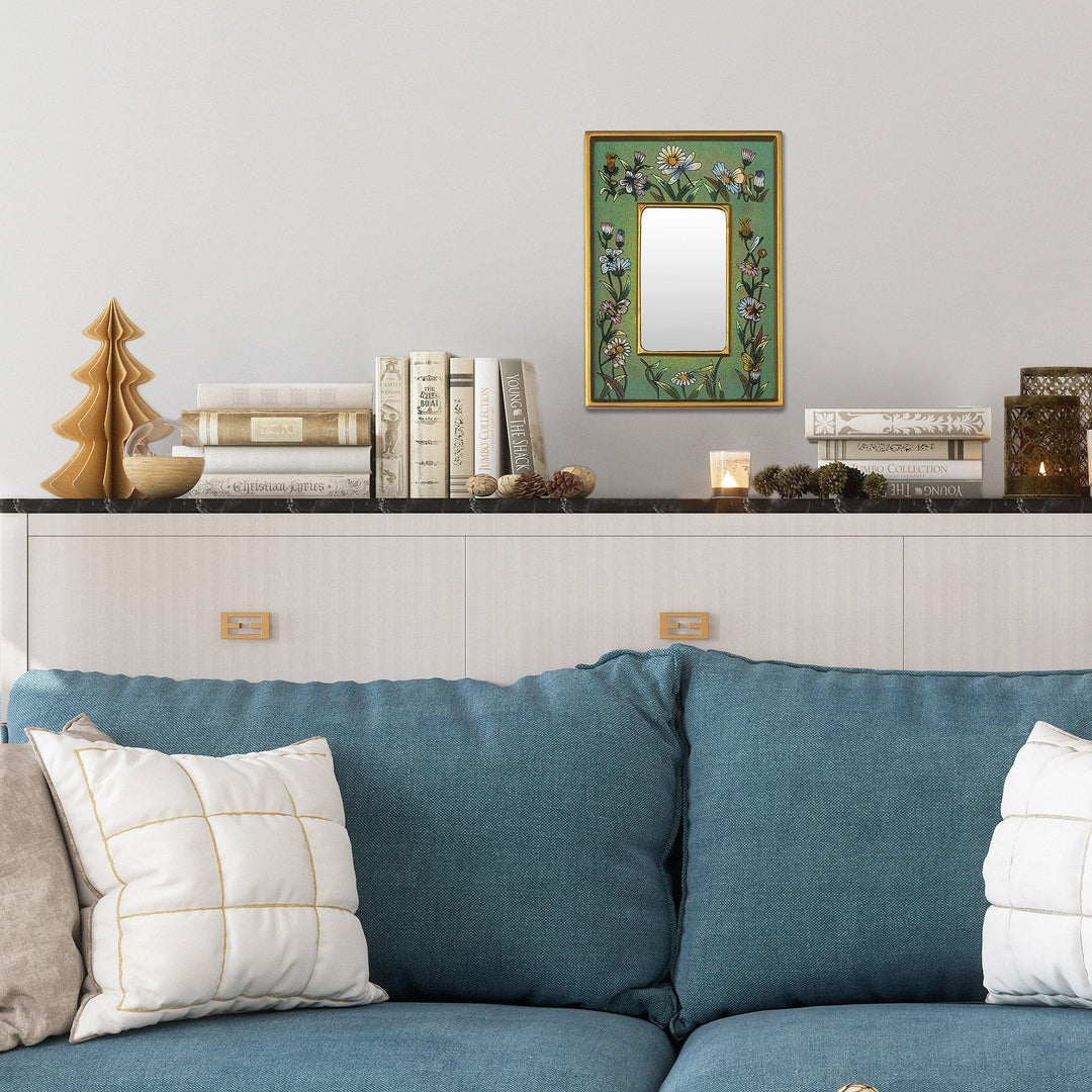 Collectible Glass Vibrant Green Mirror - Emerald Fields