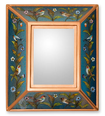 Blue Bird Theme Andean Reverse Painted Glass Mirror - Song to Life