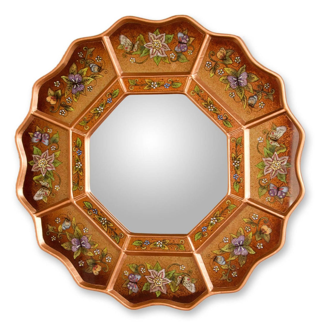 Reverse painted glass mirror - Ginger Blossom Fiesta