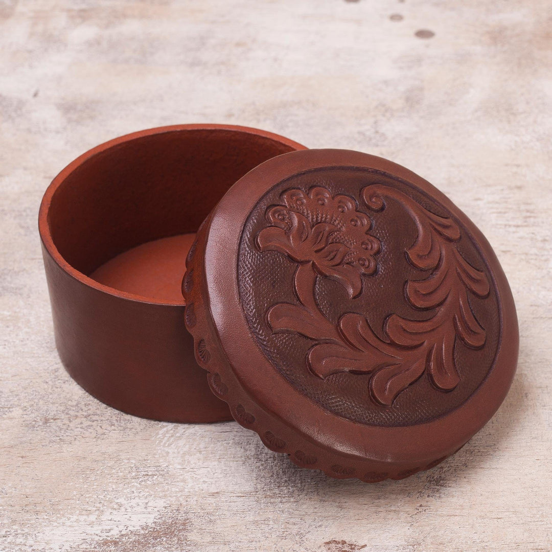 Tooled Leather Decorative Box - Andean Thistle
