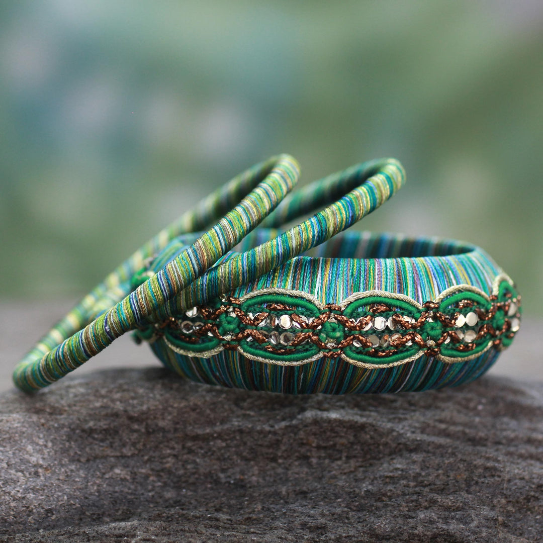 Embellished Bangle Bracelets (Set of 3) - Dreams in Aqua