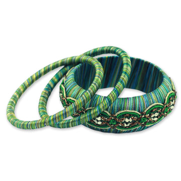 Embellished Bangle Bracelets (Set of 3) - Dreams in Aqua