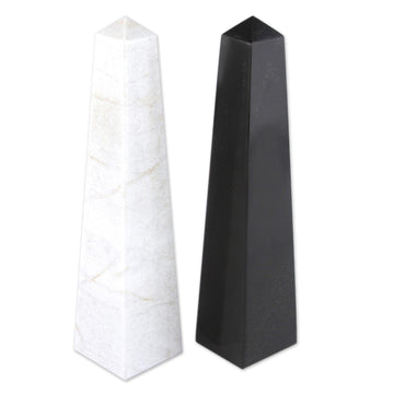 Geometric Onyx Obelisk Sculptures Pair of 2 - Day and Night