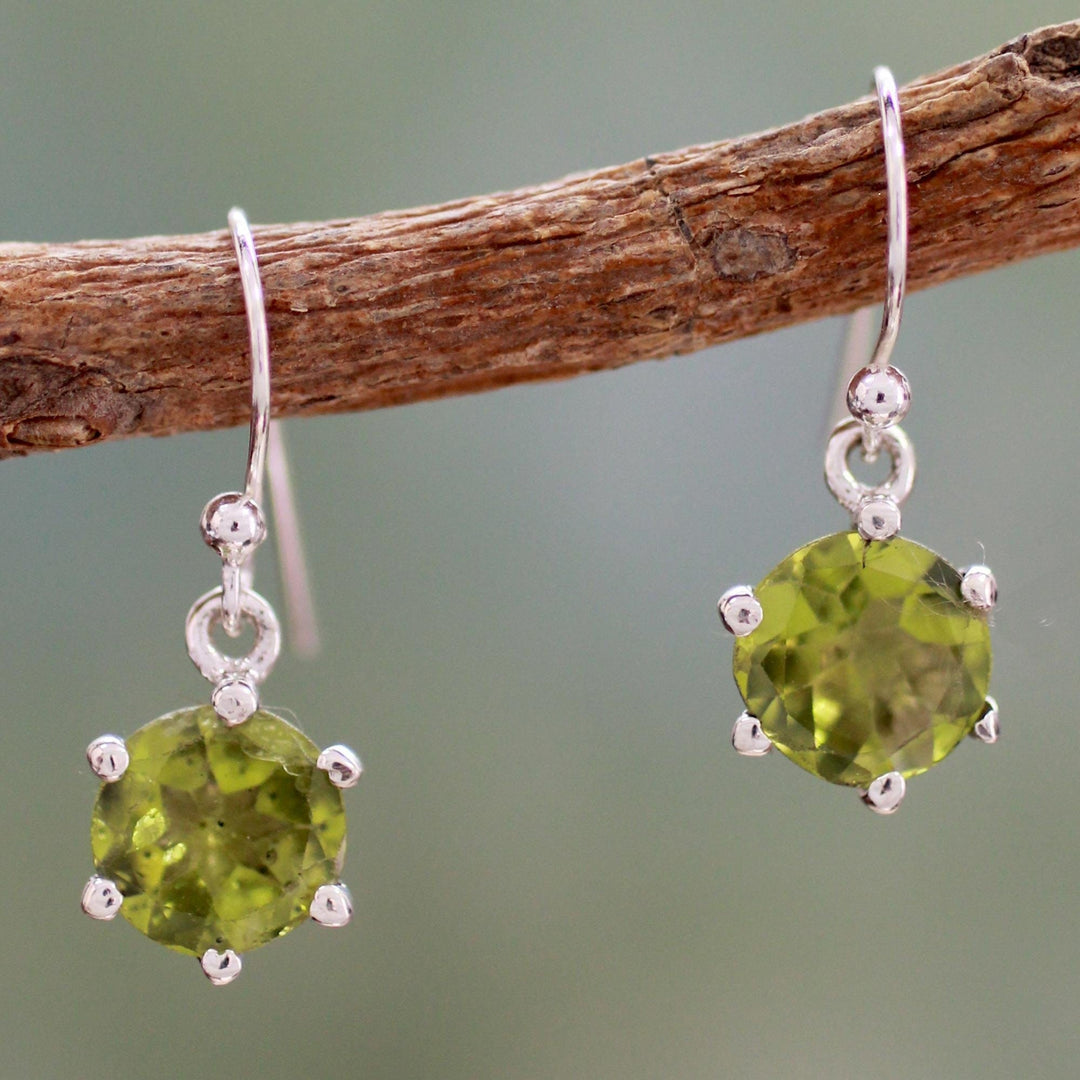 Handcrafted Sterling Silver and Peridot Earrings - Lime Solitaire