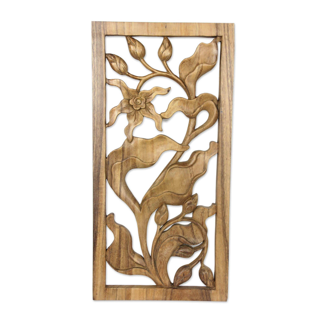 Hand Carved Orchid Relief Wall Panel - Bali Orchid